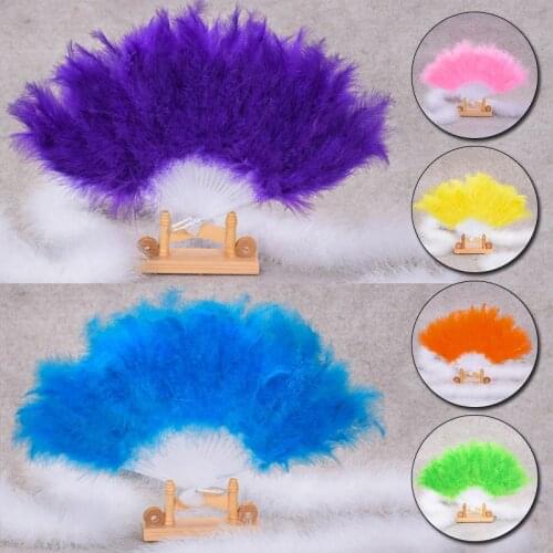 New 45 x 25 cm High Quality Fluffy Feather Hand Fan For Wedding Dance Vintage Folding Fan Home Decoration Crafts Handmade Fans