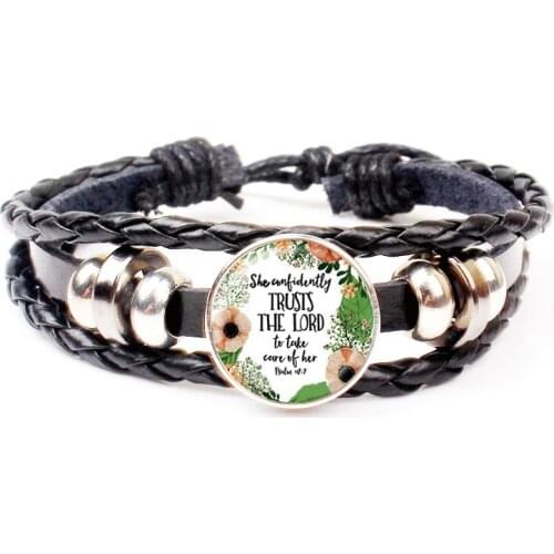 XKHLHJ new charm Christian "he did everything beautiful" quoted Bible leather bracelet faith jewelry woman man favorite gift