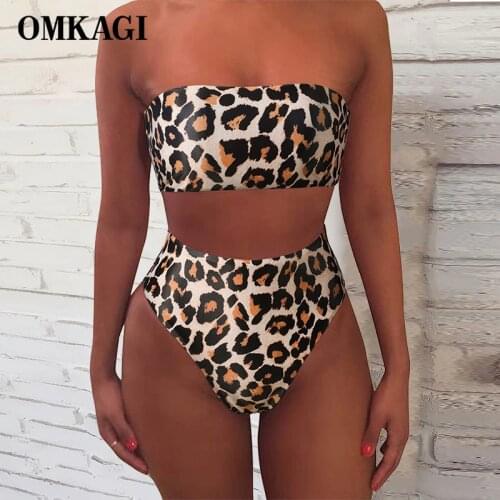 OMKAGI High Waist Bikini 2021 Push Up Bikinis Set Swimming Suit For Women Printed Swimsuit Leopard Bikini Micro Swimwear Women