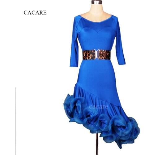 Latin Dance Dress Women Girls Latin Dance Competition Dresses Salsa Samba Costumes D0532 with Belt 7 Colors 1/2 Sleeve