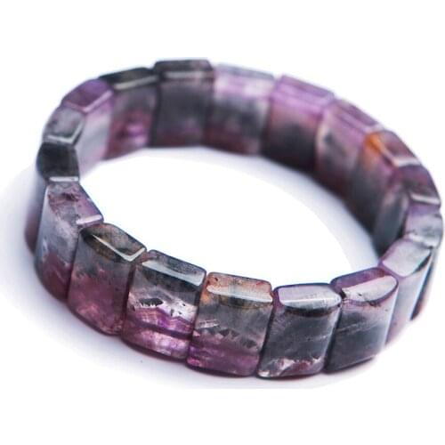 Genuine Purple Red Natural Auralite 23 Bracelets Bangle Women Men Stretch Natural Stone Crystal Rectangle Bead Bracelet