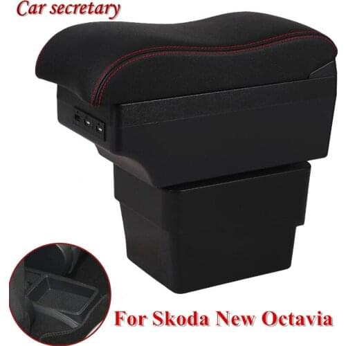For Skoda New Octavia A7 Armrest Box Central Store Content Box 2015-2018 Storage Case USB Interface Decoration Accessories