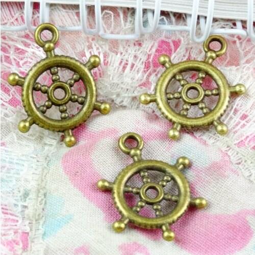 100pcs Antique Bronze Plated 20*15.2MM ship round Charms rudder Pendants DIY Jewelry Accessories