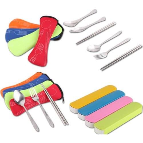 Portable Stainless Steel Dinnerware Set Colorized Tableware Set Camping Picnic Kitchen Accessories