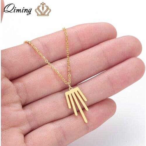 QIMING Geometric Simple Necklace Gold fashion Indian Jewelry Stainless Steel Ethnic Women Ladies Gold Pendant Necklace Gift