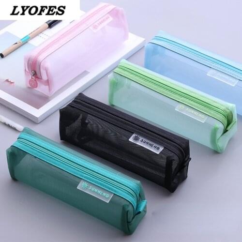 Transparent Pencil Case Mesh Pencil Bag for Kids Girls Gift Office School Supplies Kawaii Stationery Nylon Zipper Pencilcase