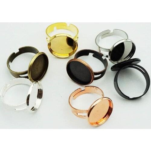 10pcs/lot 12/16/20mm gold silver Plated Adjustable Ring Settings Blank Base for Glass Cabochons Ring Bezels DIY Jewelry making