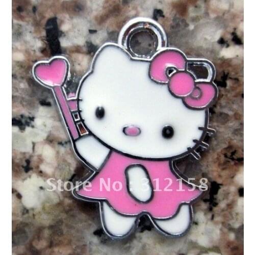 S2947 Free Shipping 100Pcs/Lots Alloy Metal Kitty enamel charms key charms