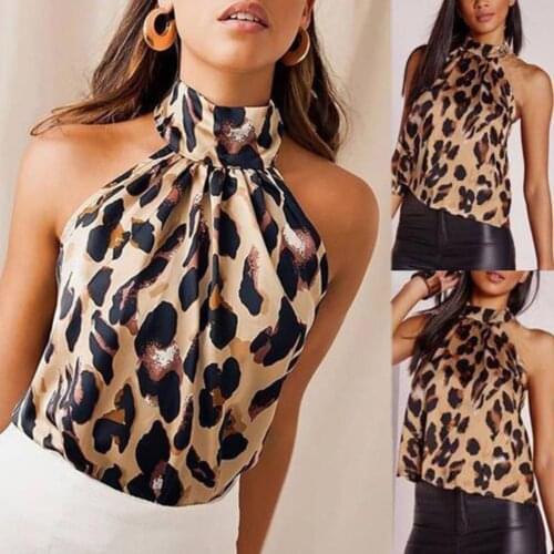 Sexy Women Leopard Print Sleeveless Backless Vest Halter T-Shirt Summer Tank Top hot famale summer club party vacation clothes