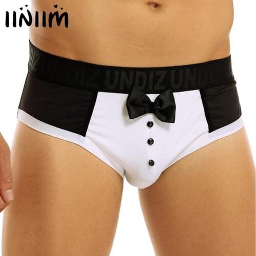 Sexy Gay Men Panties Soft Lingerie Color Splice Cute Bow Tie Tuxedo Comfortable Jockstraps Briefs Novelty Underwear for Mens