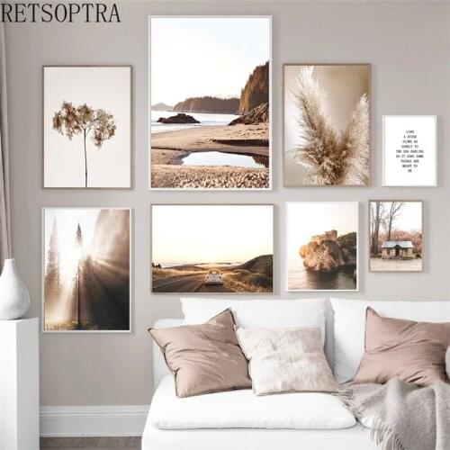 Nordic Minimalist Forest Seascape Decorative Canvas Painting Pictures for Living Room Wall Art Poster Print Natural Lanscape