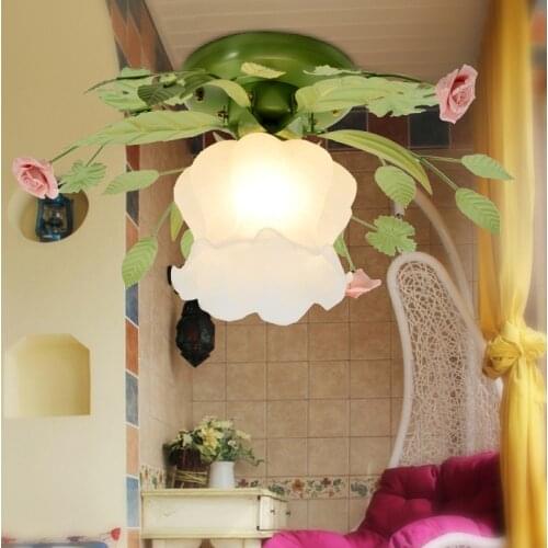 LED Ceiling Light Rural Flower Leaf Ceiling Light Lamps Home Toilet Hallway Indoor Bedroom Rose Glass Ceiling Lights Outdoor D66