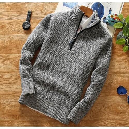 Winter Mens Fleece Thicker Sweater Half Zipper Turtleneck Warm Pullover Quality Male Slim Knitted Wool Sweaters for Spring