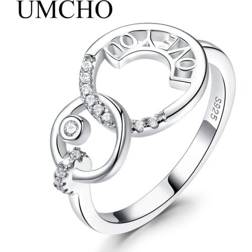 UMCHO 925 Sterling Silver Rings LOVE YOU Letter Jewelry For Lover Anniversary Gift Fine Jewelry
