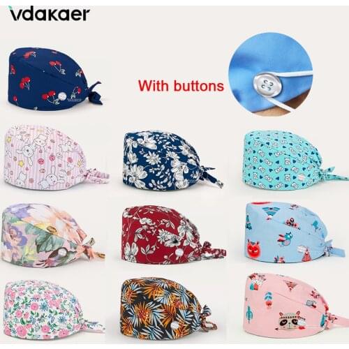Unisex Beautician assistant in beauty salon work hat Health service cap Clean protection scrub cap with button