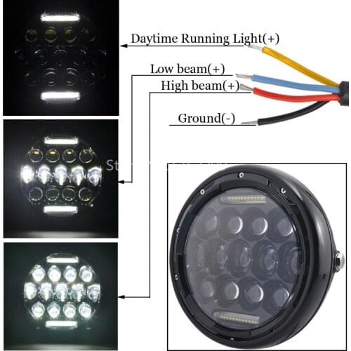 Universal 7.5" Headlight Motorcycle LED Headlight High Low Beam DRL Daytime Running Light For Harley Sportster Yamaha Suzuki