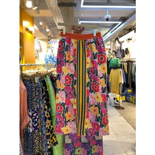 2021 Korean Version of The New Flower Slit High Waist All-match Mid-length Skirt Thin Floral Skirt Ladies Long Skirt See Through