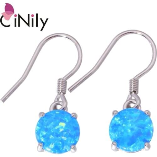 CiNily Solid 925 Sterling Silver Created Blue White Fire Opal Wholesale Round-shape for Women Jewelry Drop Earrings SE006-07
