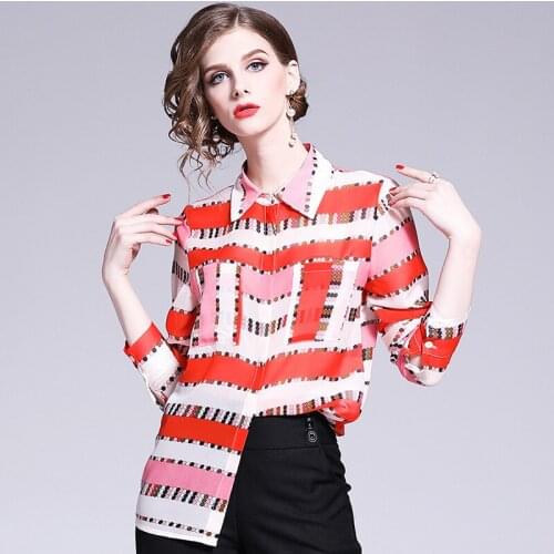 Women tops and blouses pink geometric floral high quality 2020 summer office shirts long sleeve casual sexy plus size free ship