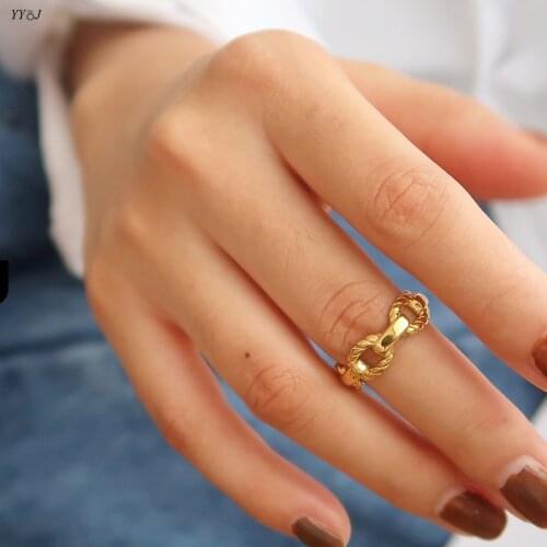 Twist link chain rings for women stainless steel gold stackable rings punk cool wholesale items free tarnish dropship accessory