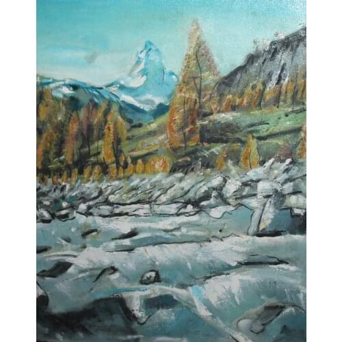 Impressionist Mountain Landscape Oil Painting on Canvas for Home Decoration Wall Art Vertical Hand Painted