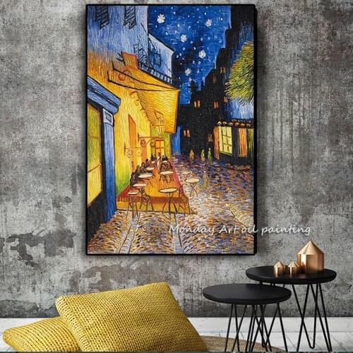 Famous aritist hand painted Van Gogh Cafe Terrace At Night Oil Painting on Canvas Wall art paintings for room wall decoration