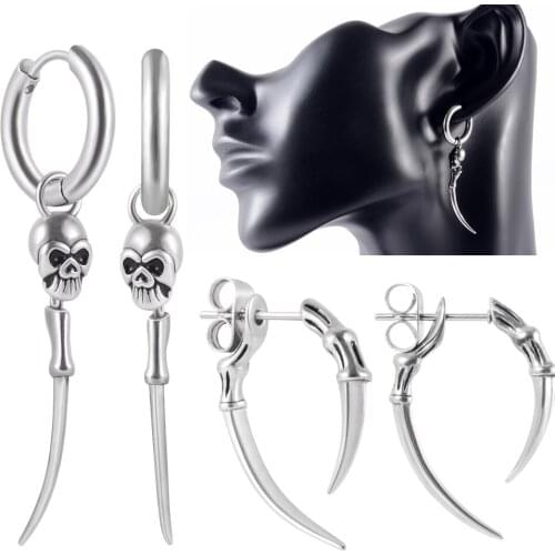 1/2pcs Skull Dangling Earring 20g Punk Lobe Hoop Stud Piercing Ear Tragus Helix Cartilage Ring For Women Men Gauge Body Jewelry