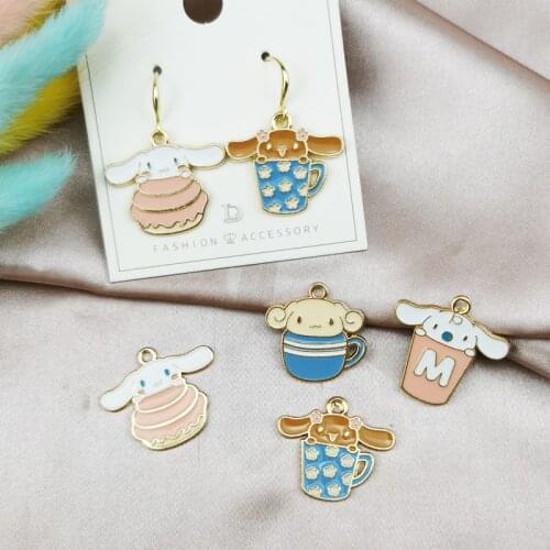 10pcs Alloy Dripping Oil Cartoon Cute Rabbit Dog Pendant Charm DIY Earrings Accessories Bracelet Floating Jewelry Accessories