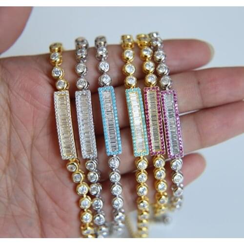 2017 High quality fine silver color red white turquoises long cz bar charm tennis chain girl fashion bracelets jewelry