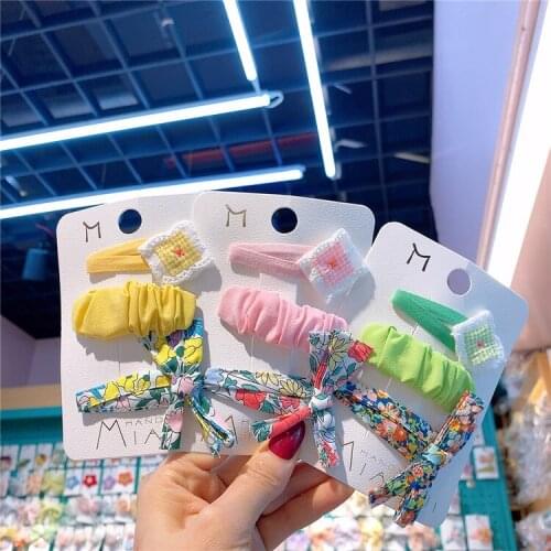 3 Pcs New Korean Fashion Childrens Floral Fabric Bow Hairpin Kids Hair Accessories Sweet Girl Baby Folded BB Clip Headwear
