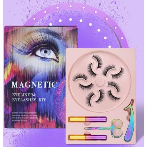 5 Pairs Foreign Trade Thick Style Magnet Eyelashes Lotus Holder Magnetic Manual Eyelashes Five Magnetic False Eyelashes TSLM1