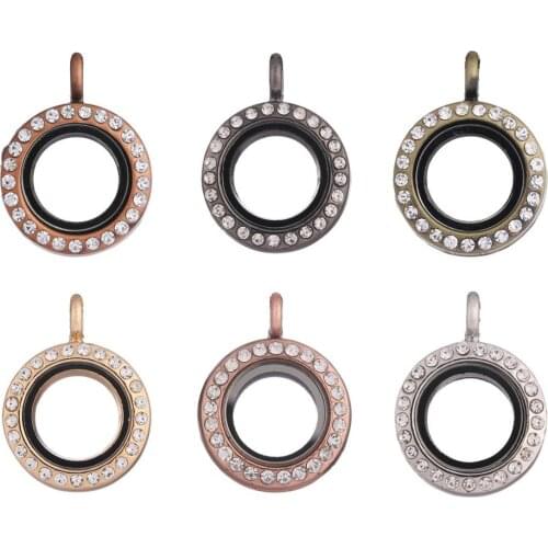 5pcs 20MM Round Sparkling Alloy Magnetic Glass With Rhinestone Lockets Jewelry Floating Charms Pendant For Necklace