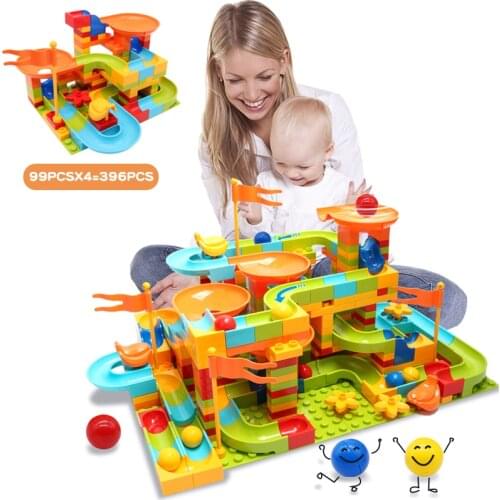 99-396pcs Marble Race Run DIY Maze Balls Building Blocks Compatible Brand Blocks Funnel Slide Big Size Bricks Educational Toys