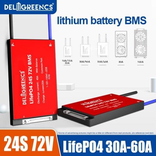 Lifepo4 Battery Protect 18650 3.2V Rated Lithium Lifepo4 Battery 24s 72v 30A 40A 50A 60A BMS Solar E-bike Scooter With Balance