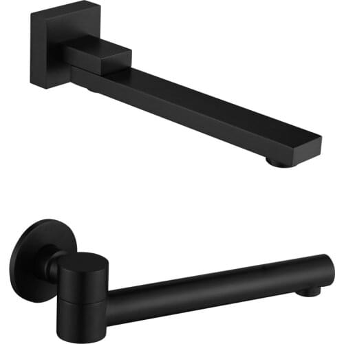 Bass Black Bathroom Wall Mounted Shower Spout Bibcocks Bath Tub Wall Outlet Mixer Faucet Bath Product 180 Degree Folding