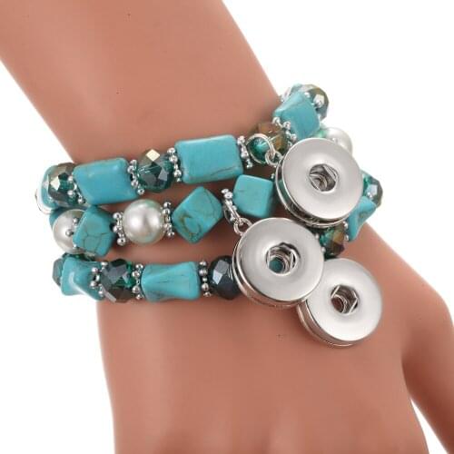 2019 New High Quality Snap Button Bracelet Bangle Natural Stone Beads Snap Bracelet for Women Men Couple Bracelets