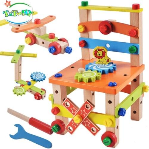 Montessori For Kid Wooden Assembling Chair Toy Child designer set of tools wooden toys gifts for Girls Boys Gifts