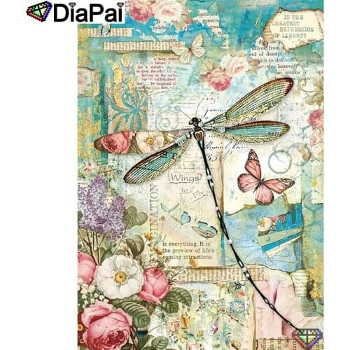 DIAPAI 5D DIY Diamond Painting 100% Full Square/Round Drill "Dragonfly flower" Diamond Embroidery Cross Stitch 3D Decor A23356