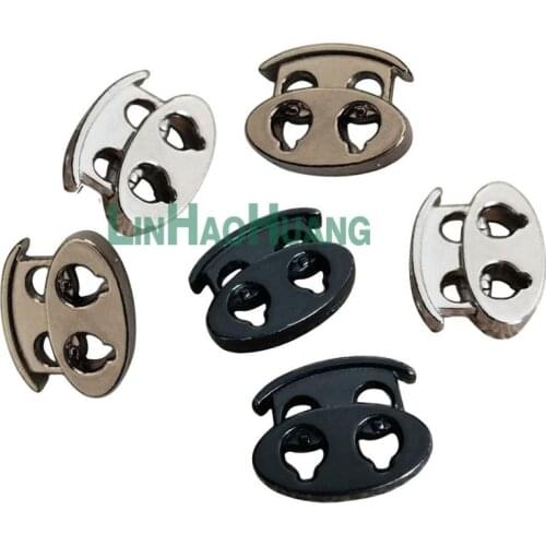 50pcs Black/Nickle Metal Stopper Spring Toggle Clasp 4mm holes Buckle Rope Clamp Cord Locks Drawstring Stops End Clip Buckles