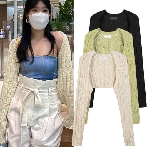 2021 Fashion Women Sweater Cardigans Super Short Knit Crop Tops Spring Summer Autumn Full Sleeve Outerwear Solid Korean Clothes