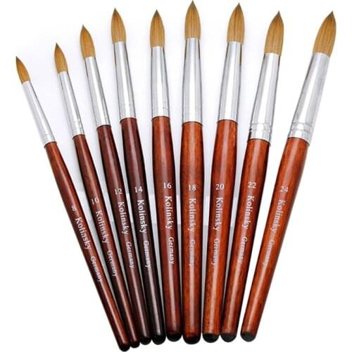 Kolinsky Sable Brush UV Gel Carving Pen Brush Liquid Powder DIY Nail Drawing Flat Round Red Wood Nail Art Brush