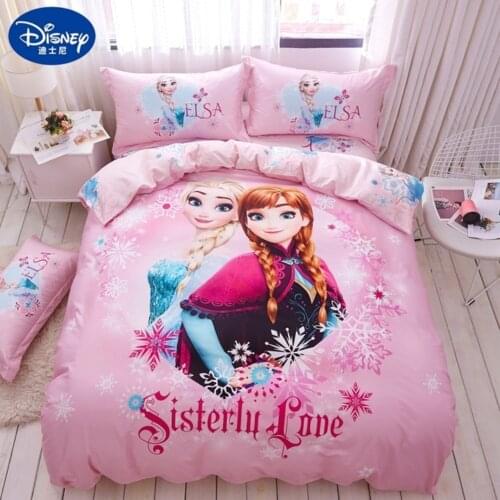Disney Cotton Cartoon Frozen Elsa Bedding Sets Twin Queen Size 4pc Princess Anna Girls Kids Baby Room Decor 3D Bed Linens Sheet