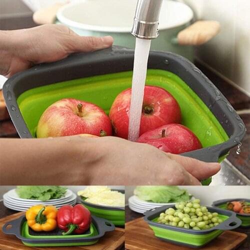 Square Collapsible Colanders Foldable Silicone Space Saving Kitchen Strainer For Draining Pasta Vegetables Meats and Fruits