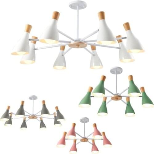 Solid wood painted metal colorful LED chandelier lamp modern simple kids room ceiling chandeliers indoor lighting home lamp