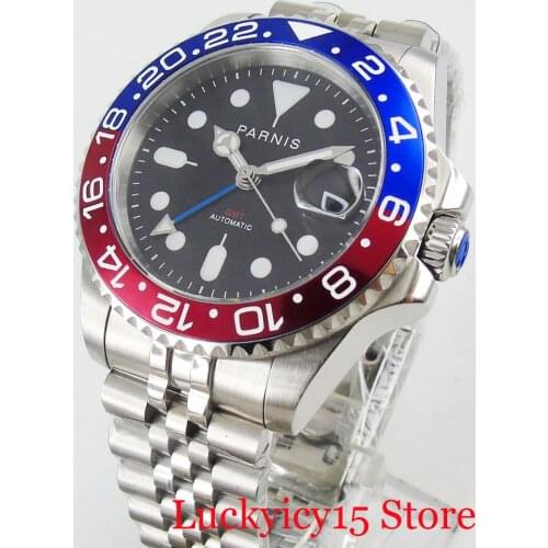 PARNIS New Design Sapphire Glass Date Function Rotating Bezel 40mm Silver Color Case Luminous Marks