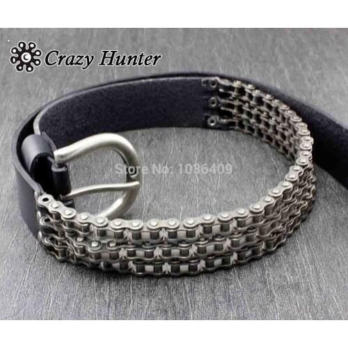 Heavy Motorcycle Chain Genuine Leather Belt For Men Biker Rocker Punk