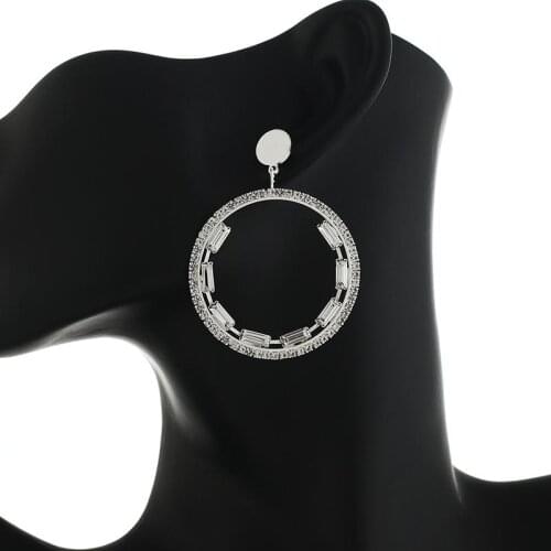 Luxury Full Crystal Big Circle Drop Earrings for Women Rhinestone Dangle Earrings Bride Wedding Party Jewelry E767