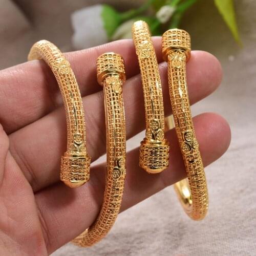 Luxury 24K Top Quality Dubai Bangles Gold Color Bangles For Women Girls Wife Bride Bangles Bracelets Jewelry Gift