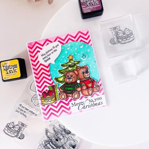 Christmas Bear Stamps and Cutting Dies for DIY Scrapbooking Album Diary Decoration Card Craft Transparent Silicone Stamps