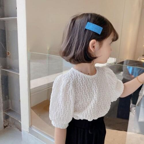 Short-sleeved woven cotton shirt 2021 new summer girl shirt Korean style small fresh baby girl top factory direct sales